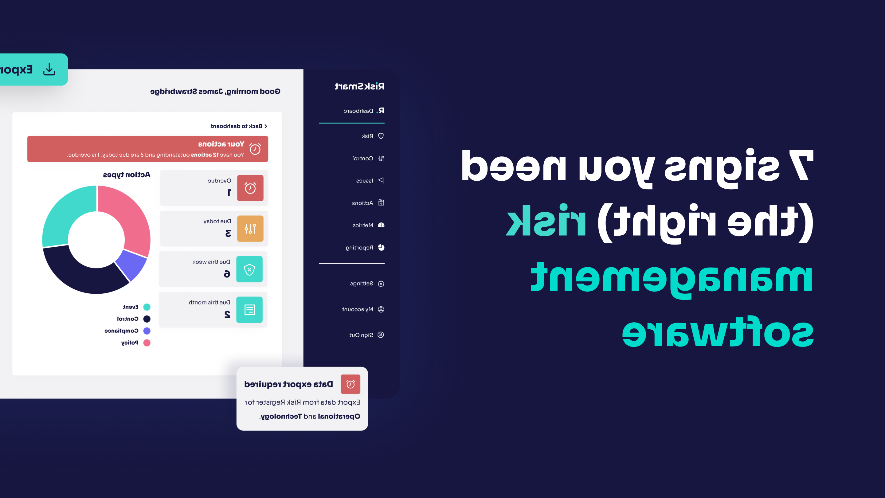 Header image showing RiskSmart platform with the caption 7 signs you need (the right) risk management software